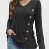 2023 Women's Autumn & Winter V-Neck Button Split Loose Long-Sleeve T-Shirt Top