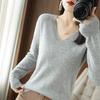 Women's 2024 V-Neck Loose Knit Sweater - Long-Sleeve, Large Size