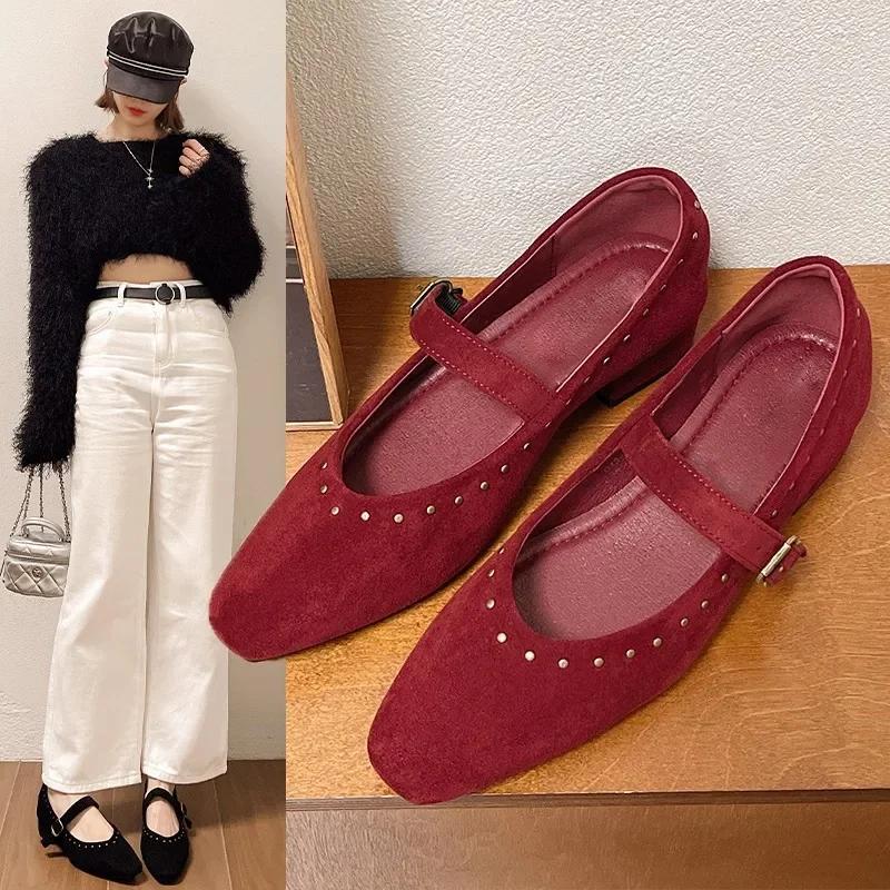 Fashion Vintage Mary Jane 2025 New Style French Elegant Cropped Studded Round Toe Shallow Sole Evening Shoes Soft Sole Day Shoes