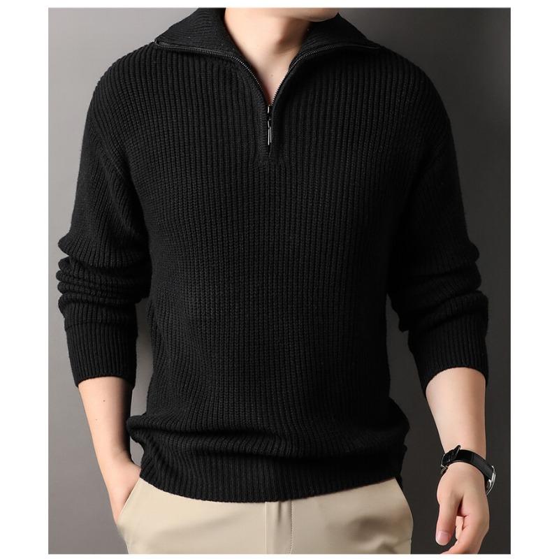 Men Half Zipper Stand Collar Long Sleeve Thick Knit Casual Pullover Sweater