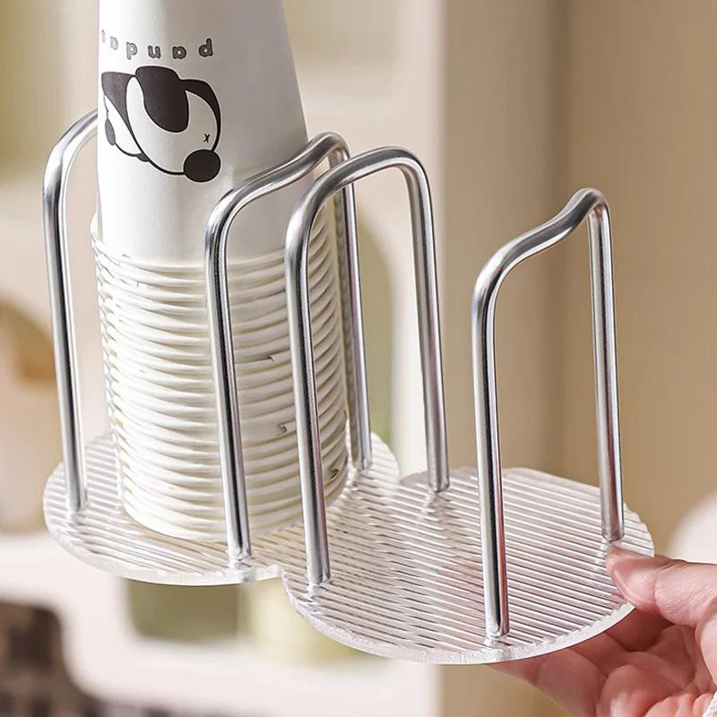 Luxury Disposable Cup Storage Holder Water Tea Cups Dispenser Rack Shelf with Longer Stick Mug Display Stand Home Organizer