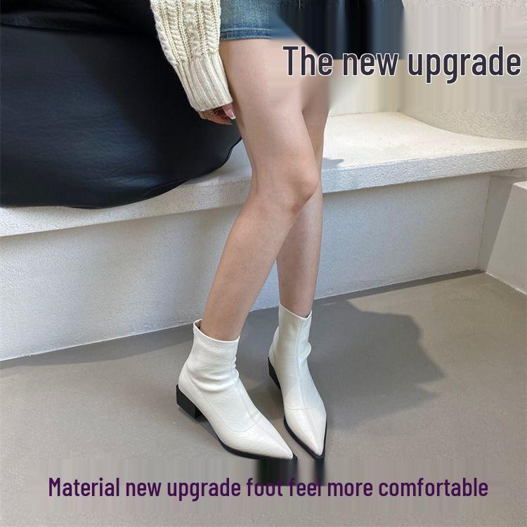 Women's Chunky Heel Pointed Toe Ankle Boots - Slimming Soft Leather for Spring/Autumn Fashion