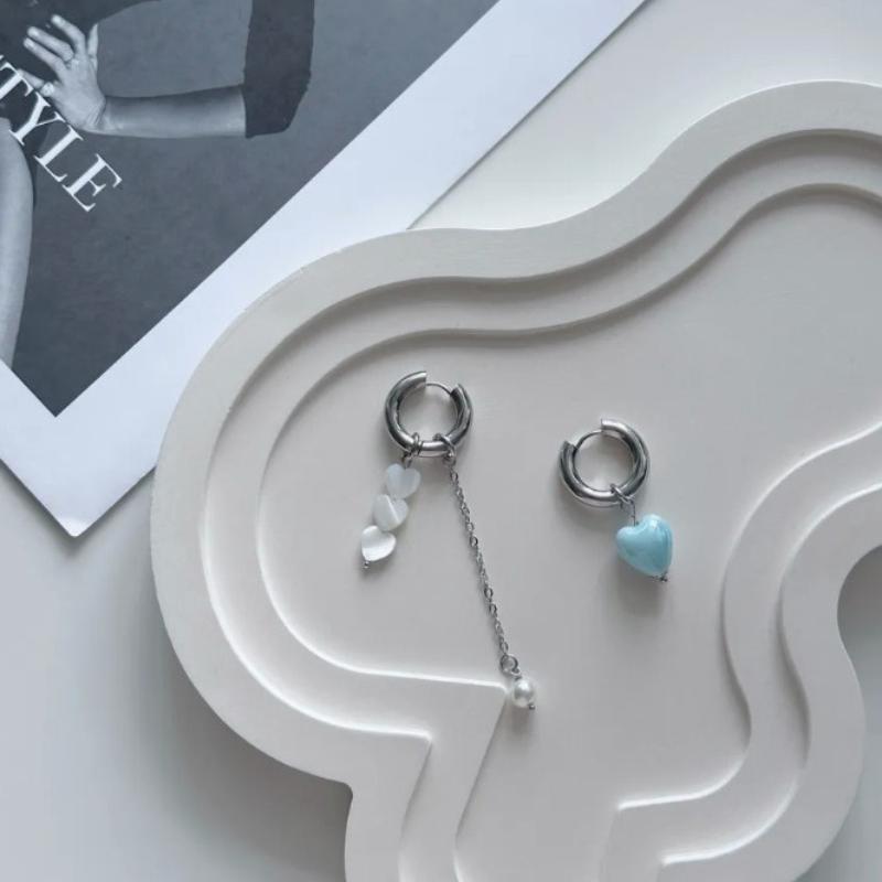 Vintage Personality Punk Heart Shape Tassel Stud Earrings Fashionable Charm Long Style Asymmetric Earring Jewerly Accessories