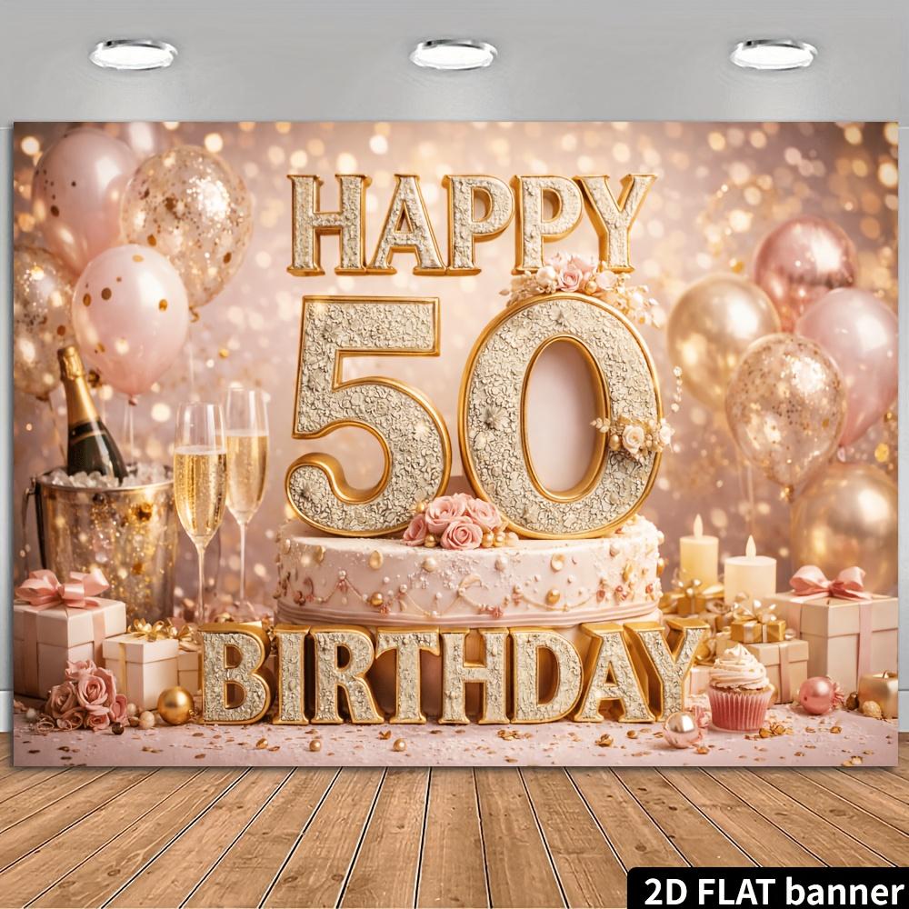 2D plane 50th birthday champagne cake background cloth  birthday party  celebration event 130x150cm