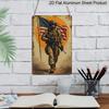 2D Flat Decorative Aluminum Sign Plaque 1pc 8x12 Inch Sign with Message "American Flag and Soldiers" Perfect Room Decor for Veteran Room, Living