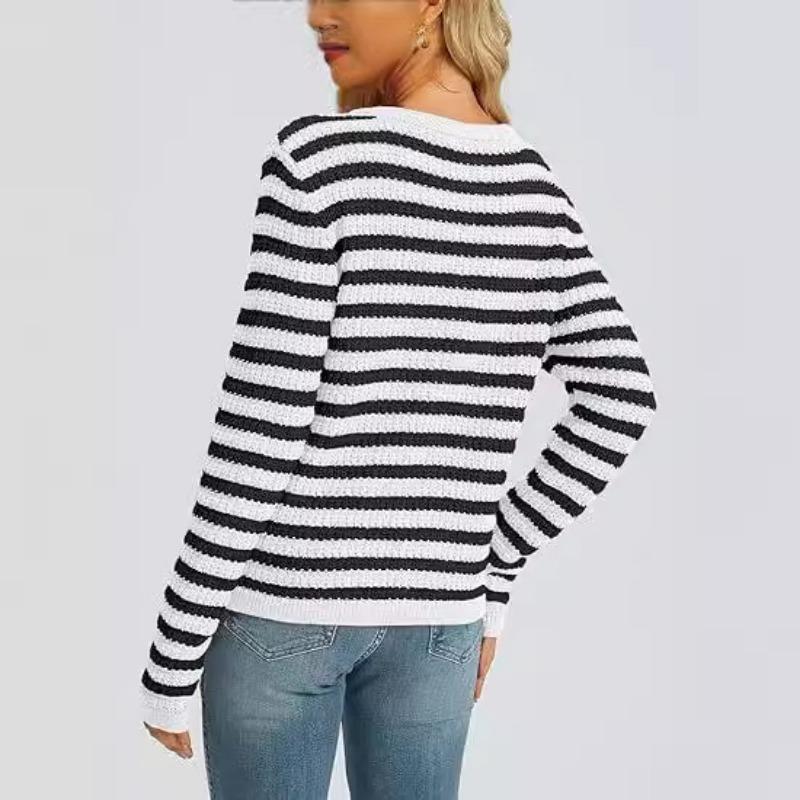 Damen Langarm Strickjacke mit kontrastierenden Streifen für Herbst und Winter