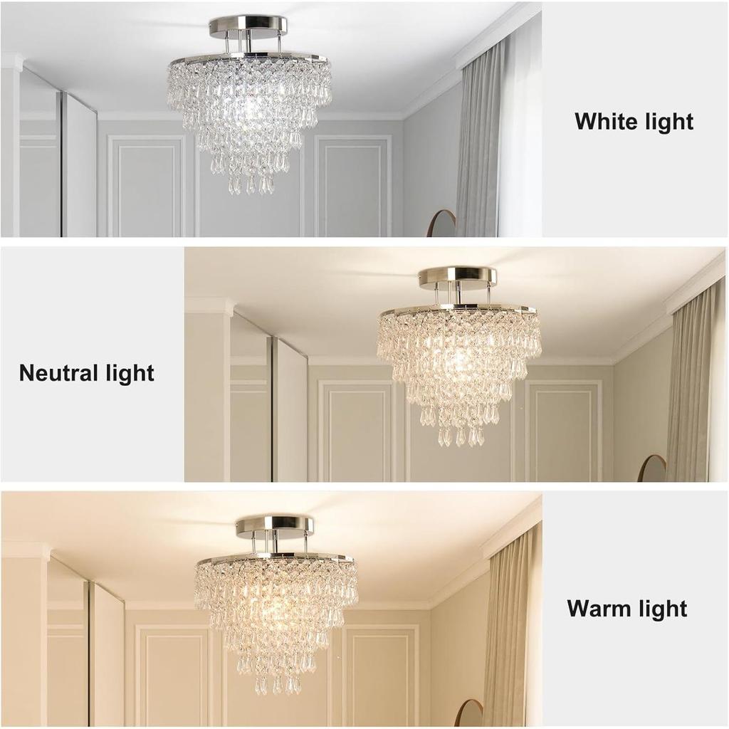 Modern Chrome LED Ceiling Light Round Crystal Design, Perfect for Bedroom, Living Room & Hallway