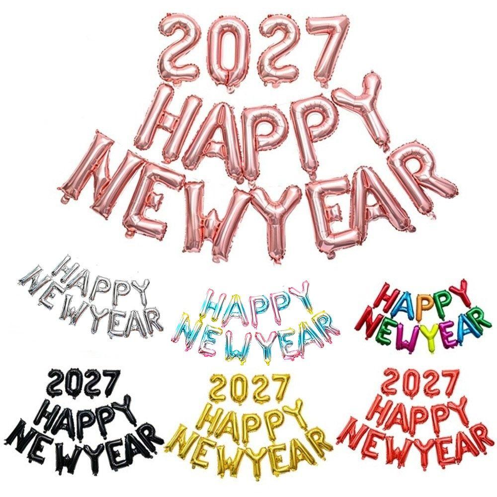 Inflatable Alphabet Balloons Happy New Year 2027 16 Inch Balloon Set Colorful Foil Balloons