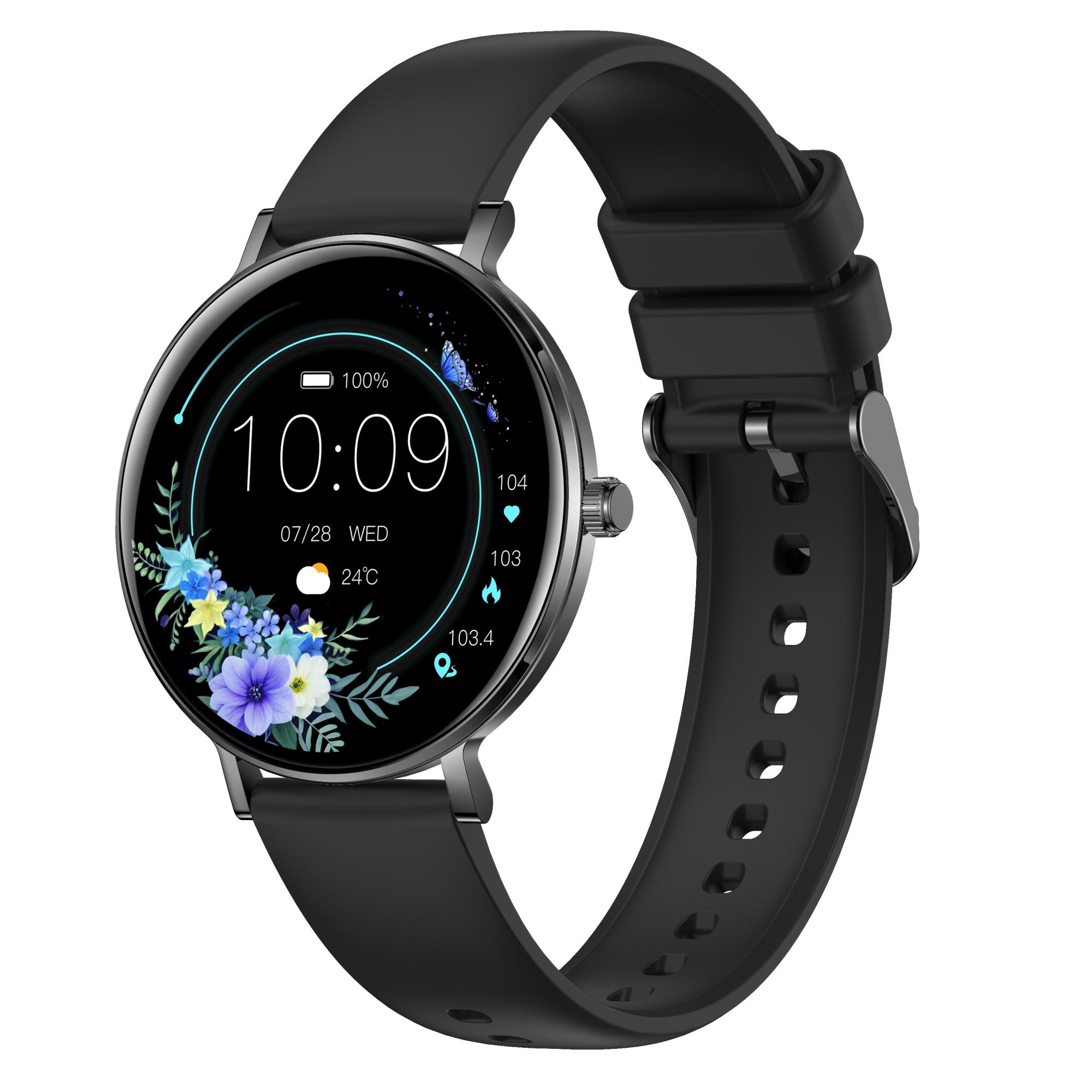 Rainbuvvy i232 Женские умные часы 1,32 дюйма AMOLED Bluetooth-звонки Несколько спортивных режимов IP68 Водонепроницаемые Пульс Модный умный браслет чёрный