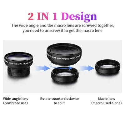 2IN1 Lens Camera Universal Clip 37mm Professional 0.45x 49uv Super Wide-Angle Macro Lens For iPhone 15 12 Samsung Huawei Xiaomi