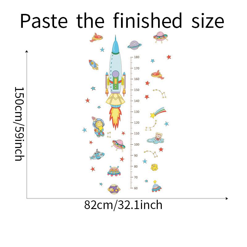 Cartoon Planets Rocket Height Chart Wall Sticker Self-Adhesive Removable for Kids Room Nursery Home Decor