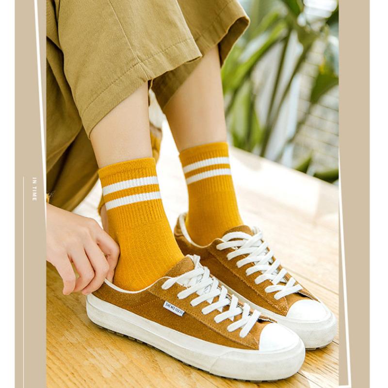 1 Pair Of Cotton Gym  Socks Sports Classic Striped Tube Socks College Style Outdoor Socks