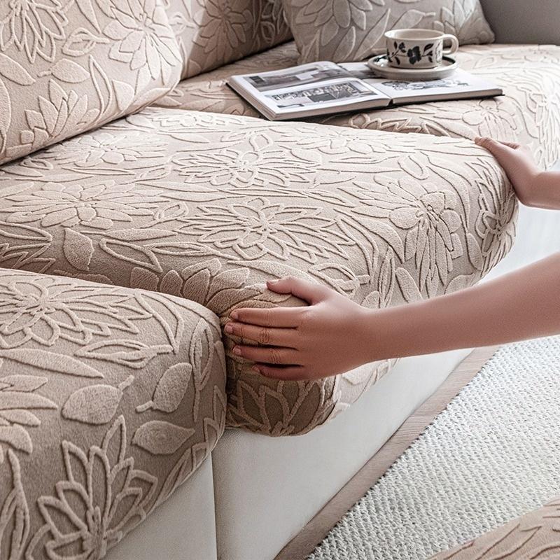 1Piece Camellia Jacquard Stretch Sofa Cushion Cover, Elastic Floral Sofa Slipcover For Living Room Four Seasons Pet Friendly