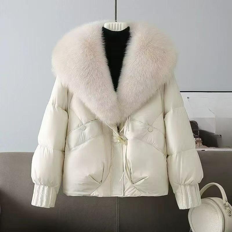 

Короткая модная стеганая куртка с большим меховым воротником, Стеганая куртка с высококлассным темпераментом, Свободная стеганая куртка XXXL белый