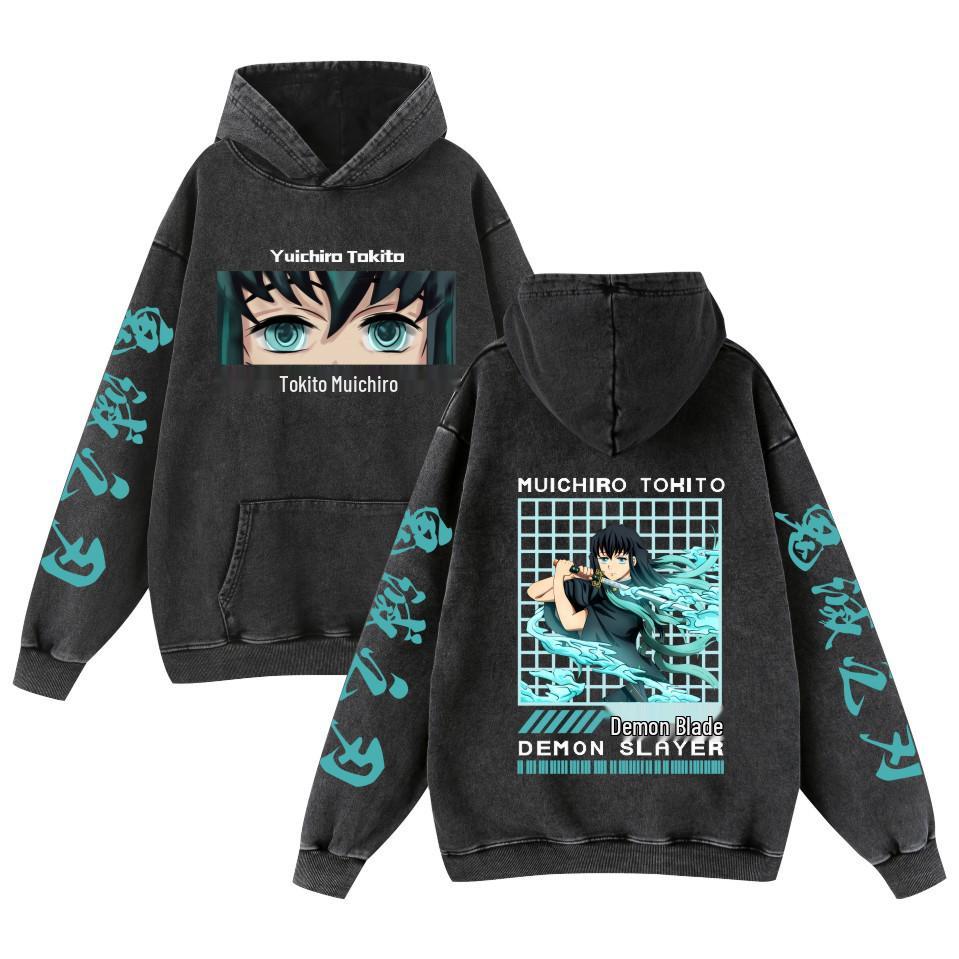 Demon Slayer Washed Retro Distressed Cotton Unisex Hoodie