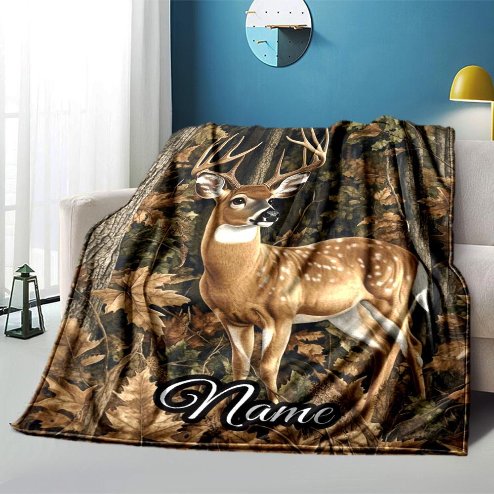 Deer In Forest Home Customize Your Name Blankets Comfortable Soft Lightweight Allseason Multipurpose Blanket For Picnics Sofas Offices Beds Living