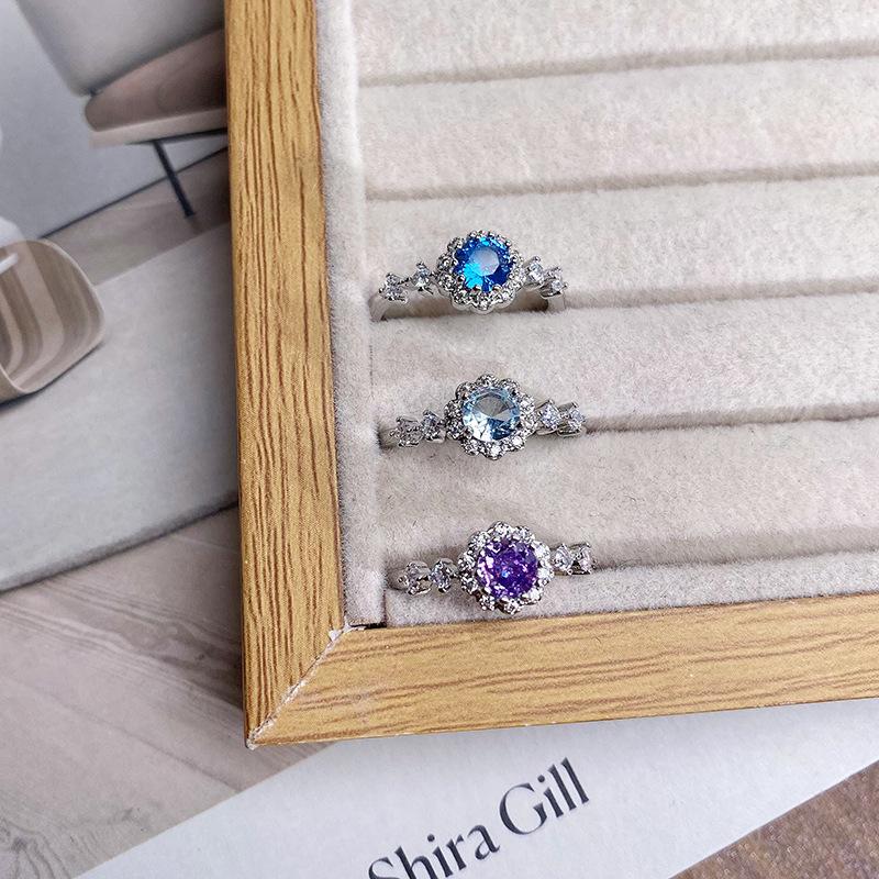 Sunflower Super Flash Fashion Colored Treasure Zir*****Pen Ring Women'S Exquisite Multi-Color Light Luxury Niche Ring