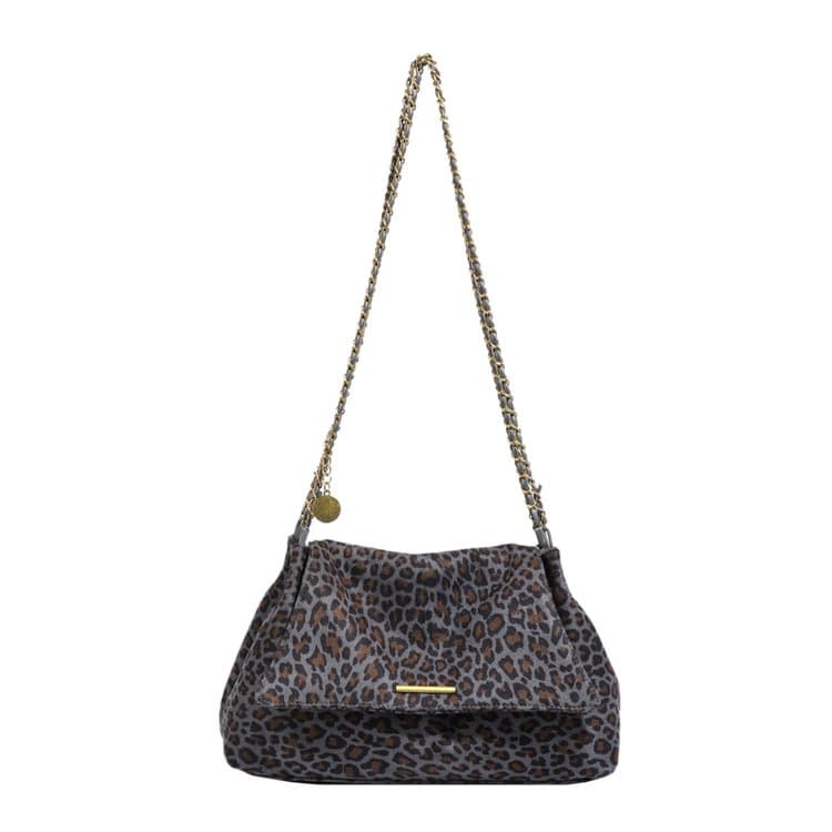 Ladies Gold Zipper Leopard Print Crossbody Bag