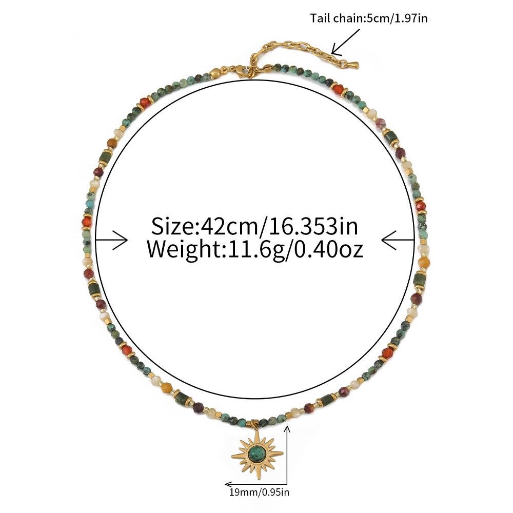 GEMCHIC Women s Vintage African Style Beaded Necklace with Eight-Pointed Star Pendant, Stainless Steel Bohemian Jewelry
