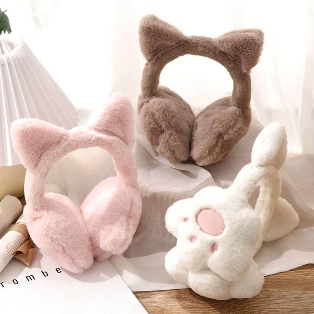 Fashion Plush Ear Warmer Anti-Freeze Thickening Ear Cover Collapsible Winter Warm Cat Claw Earmuffs for Women Girls