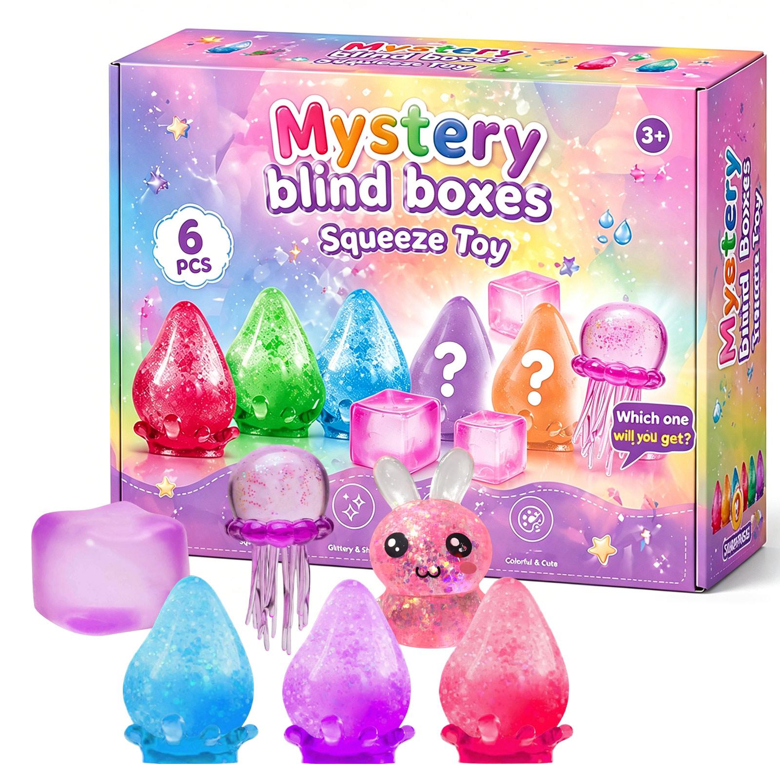 

Mystery Blind Box Squeeze Toy Set with 6 Pieces for Kids Sensory Stress Relief Collectible Surprise Figures for Ages 3 and Up One Size фіолетовий