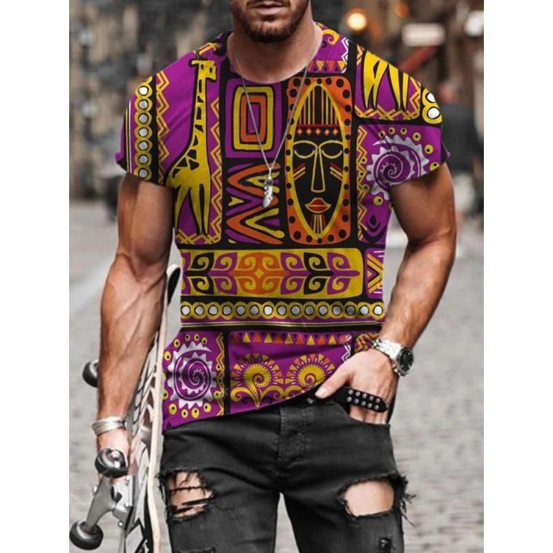 Mens Short Sleeve Crew Neck T-Shirt With Cartoon Digital Print Loose Fit Casual Wear