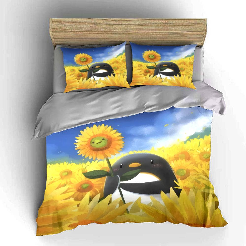 Penguin Sunflower Decor Set Soft Comfortable Duvet Cover Bedding Set Included 1*Duvet Cover & 2*Pillowcases, Gift