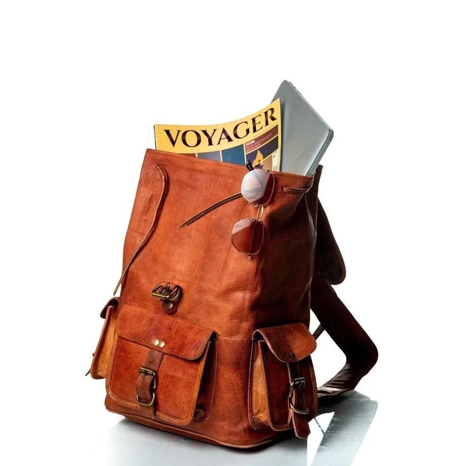Bag Men's Vintage Genuine Leather Rucksack Laptop Backpack Brown Travel New Real