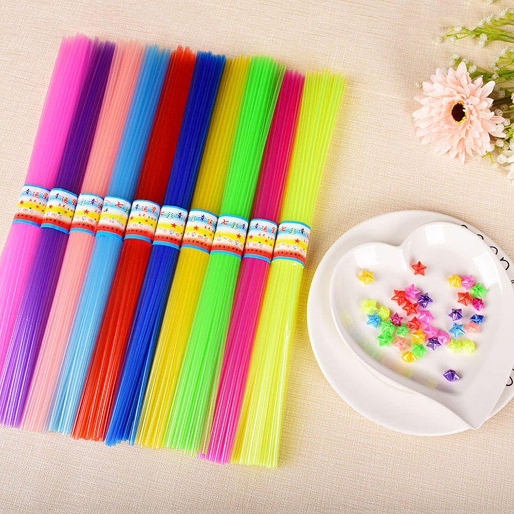 Five Horn Plastic Straw Folded Star Fluorescence Pentagram Origami Crafts Decoration Star Strip