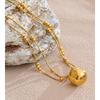 Eetit Stainless Steel Double-Layer Chain Round Stacking Necklace Pendant 16K Golden & Platinum Plated Waterproof Collar Jewelry