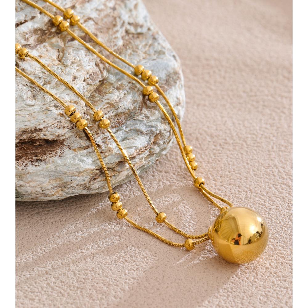 Eetit Stainless Steel Double-Layer Chain Round Stacking Necklace Pendant 16K Golden & Platinum Plated Waterproof Collar Jewelry