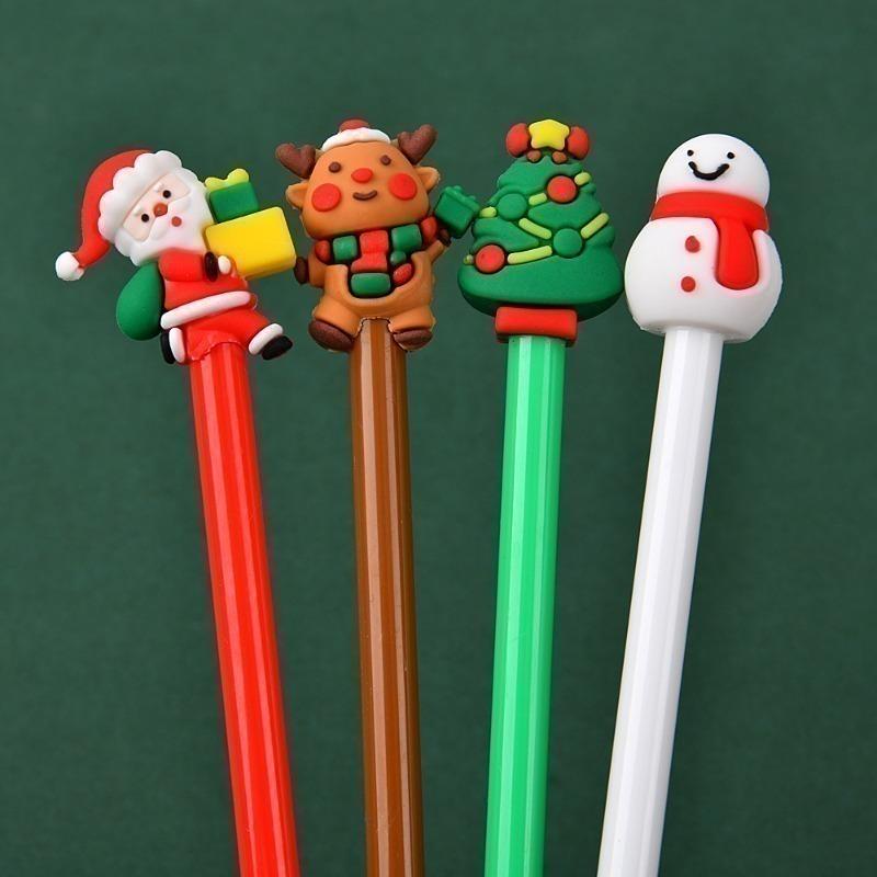 21Pcs Back To School Season Cute Cartoon Santa Dog Design Writing Pen, Student Stationery, Red Slim Body Decorative Pen, Lovely Christmas Animal Toppe
