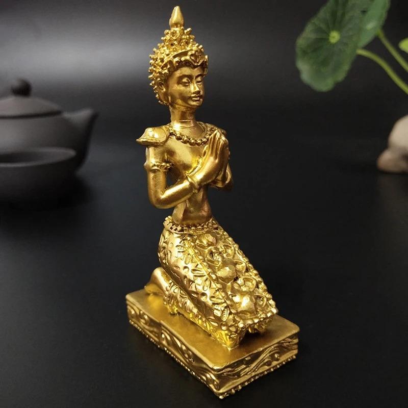 Złota Statua Buddy z Tajlandii Dekoracja Domu Hinduistyczna Feng Shui Medytacja Modlący się Rzeźba Buddy Ozdoby Statuetki