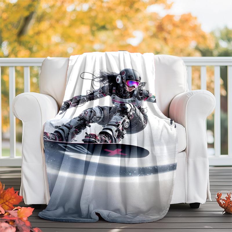 ski Theme Printed Blanket - Perfect for Couch, Bed, Travel & Outdoor Use | Machine Washable, Cozy & Durable.