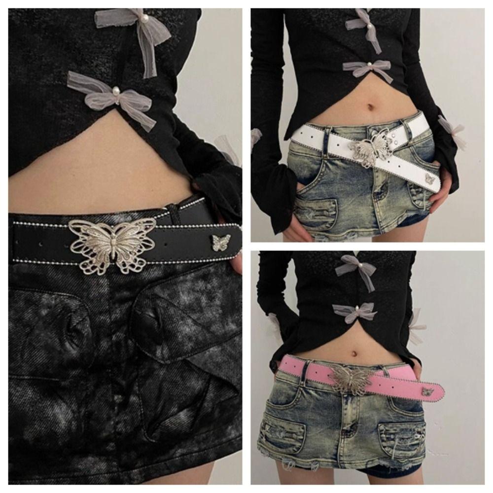 Y2k Butterfly Belt Korean Style Female Cummerbunds Retro Metal Buckle Belt  Decorative Jeans