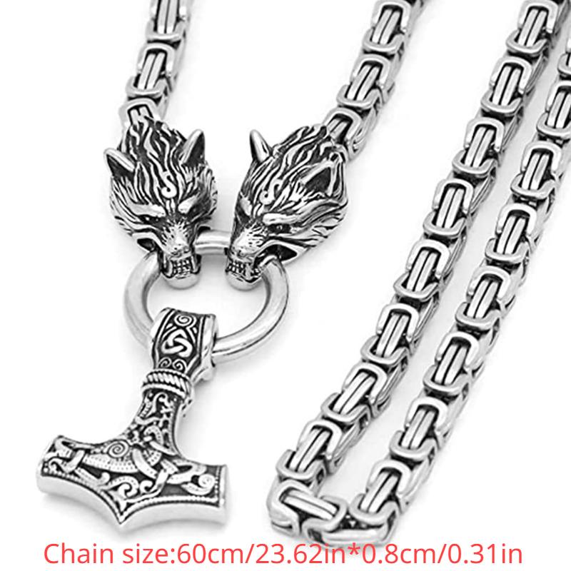 Wolf Head Pendant Byzantine Emperor Chain Necklace Bracelet Set Norwegian Viking Amulet Thor Hammer King Jewelry For Men
