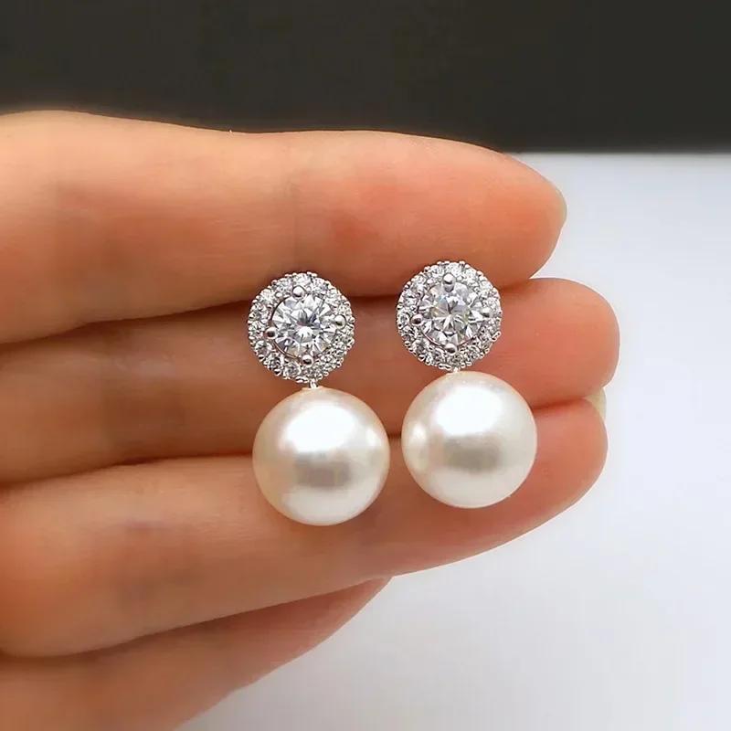 High-End And Fashionable Ocean Pearl Earrings, Set With Cubic Zirconia Women'S Luxurious Fashion Jewelry