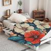1pc Vibrant Floral Hibiscus Flannel Blanket - Soft, Lightweight Polyester Throw with Red and Pink Flowers for Home Decor, Beach,