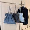 Personalized Hundred Denim Chain Tote Bag Drawstring Shoulder Underarm Bag