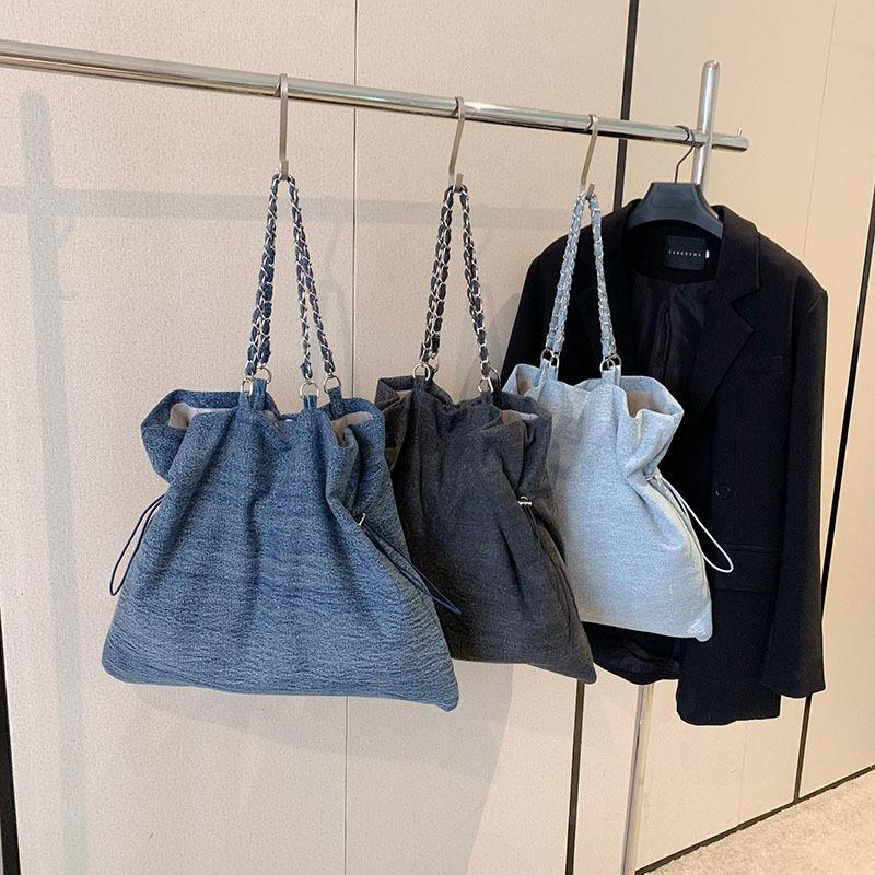 Personalized Hundred Denim Chain Tote Bag Drawstring Shoulder Underarm Bag