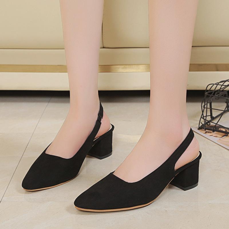 

Baotou Back Empty Sandals Femininity High Heels Feminine Pointed Fairy Back Tripple Work Shoes 42 чорний