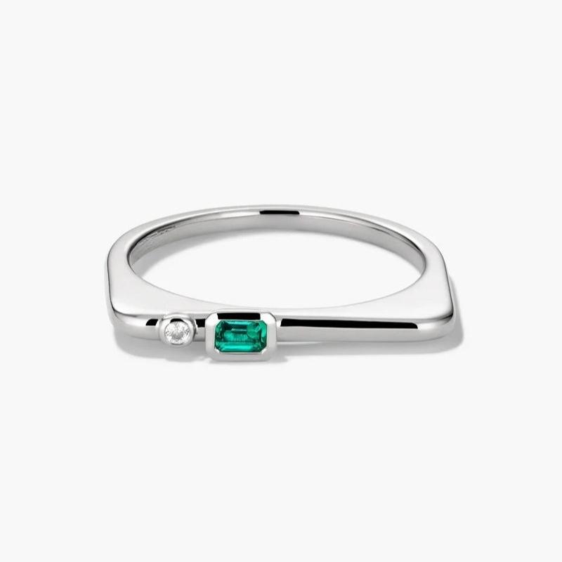 New Minimalist CopperChevron Ring for Women, Birthstone & CZ Accent, Stackable Statement Daily Jewelry Gift