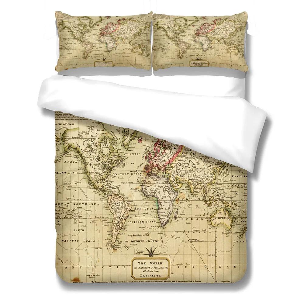 World Nautical Map Duvet Cover Set Bed Linen Collection King Queen Double Full Twin Single Size Fits Comforter