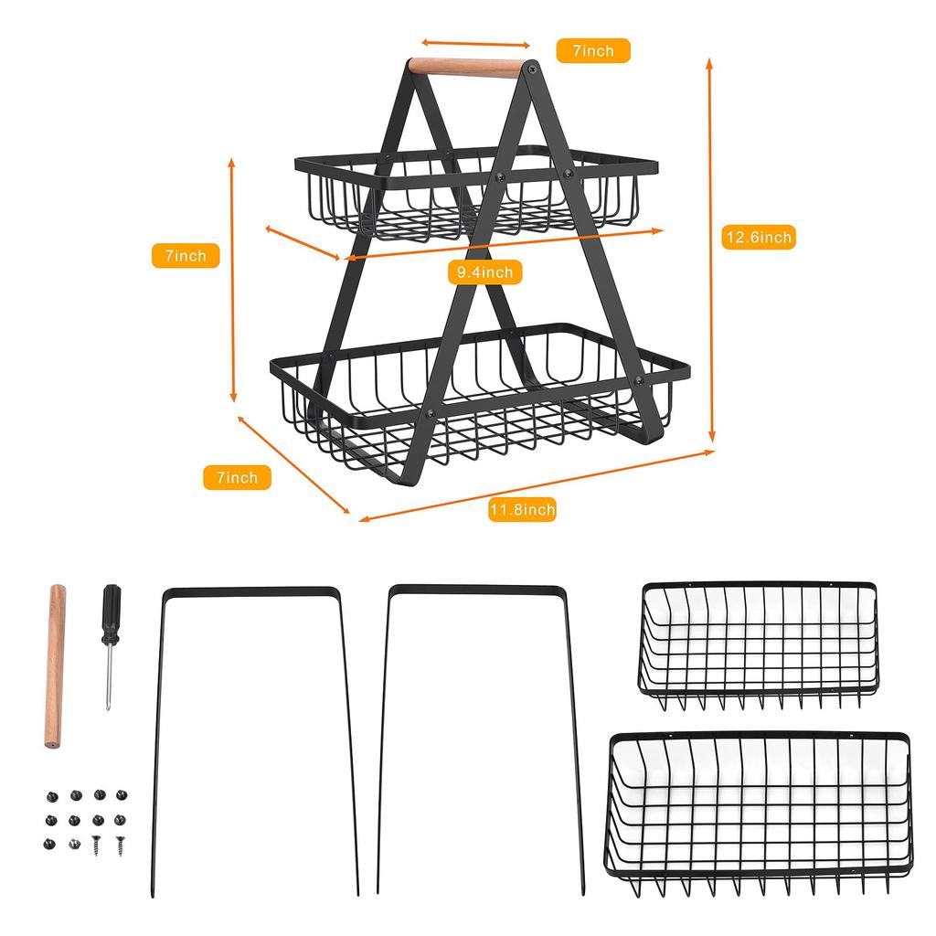 2 Tier Countertop Fruit Basket,Portable Fruit Bowle Basket for Kitchen Organizer Storage & Fruits Vegetable Bread Snacks Basket