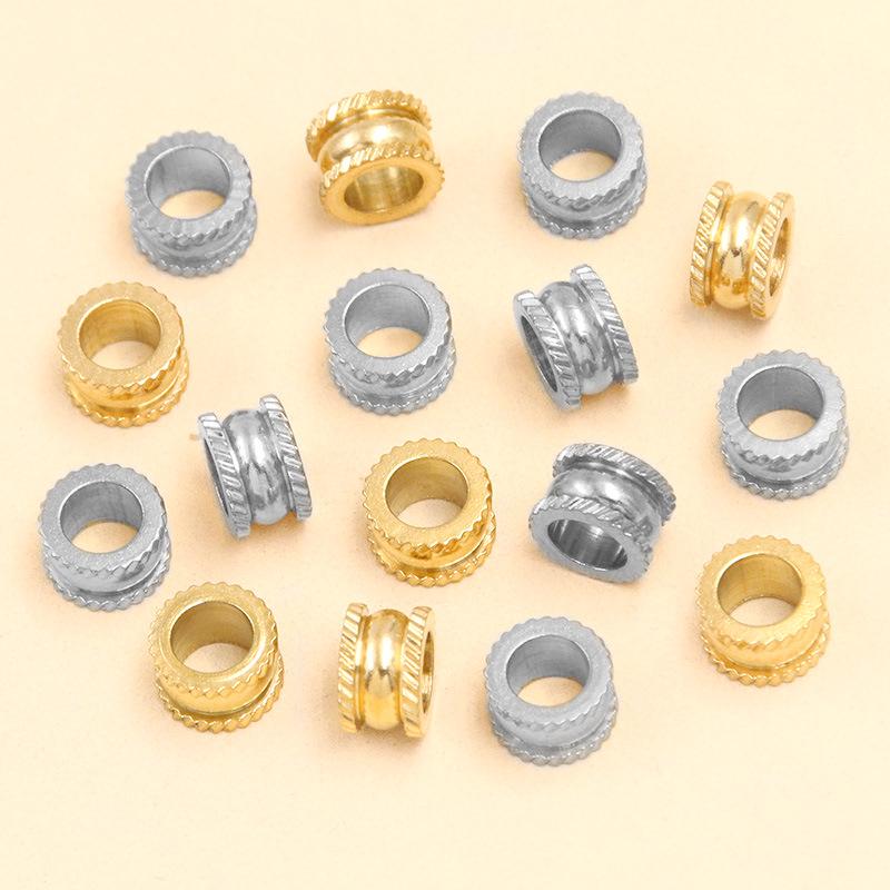 Two-Color 5*8mm Stainless Steel Striped Spacer Beads for Handmade Jewelry Bracelets