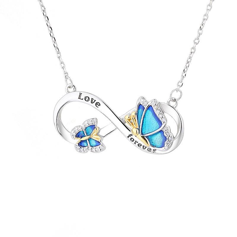 Butterfly Necklace: Women s Fashion Infinity Symbol Pendant Clavicle Chain платиновый