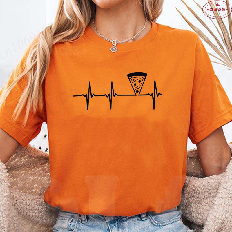 Women's Pizza Lover T-Shirt, 'Pizza Is Life' Retro Block Text Print Tee, Harajuku Short Sleeve O Neck Tops Aesthetic Clothing