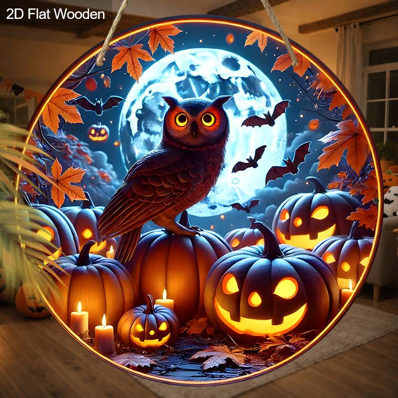 2pcs Russian Wooden Halloween Sign with Owls Pattern - Unique Decorative Plaque & Sign - Ideal for Wall, Front Door Decor