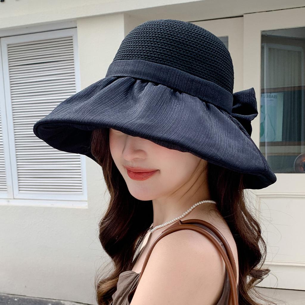 Big eaves anti-ultraviolet colored glue bucket hat women's high-end beach hat summer sun hat show face small spring