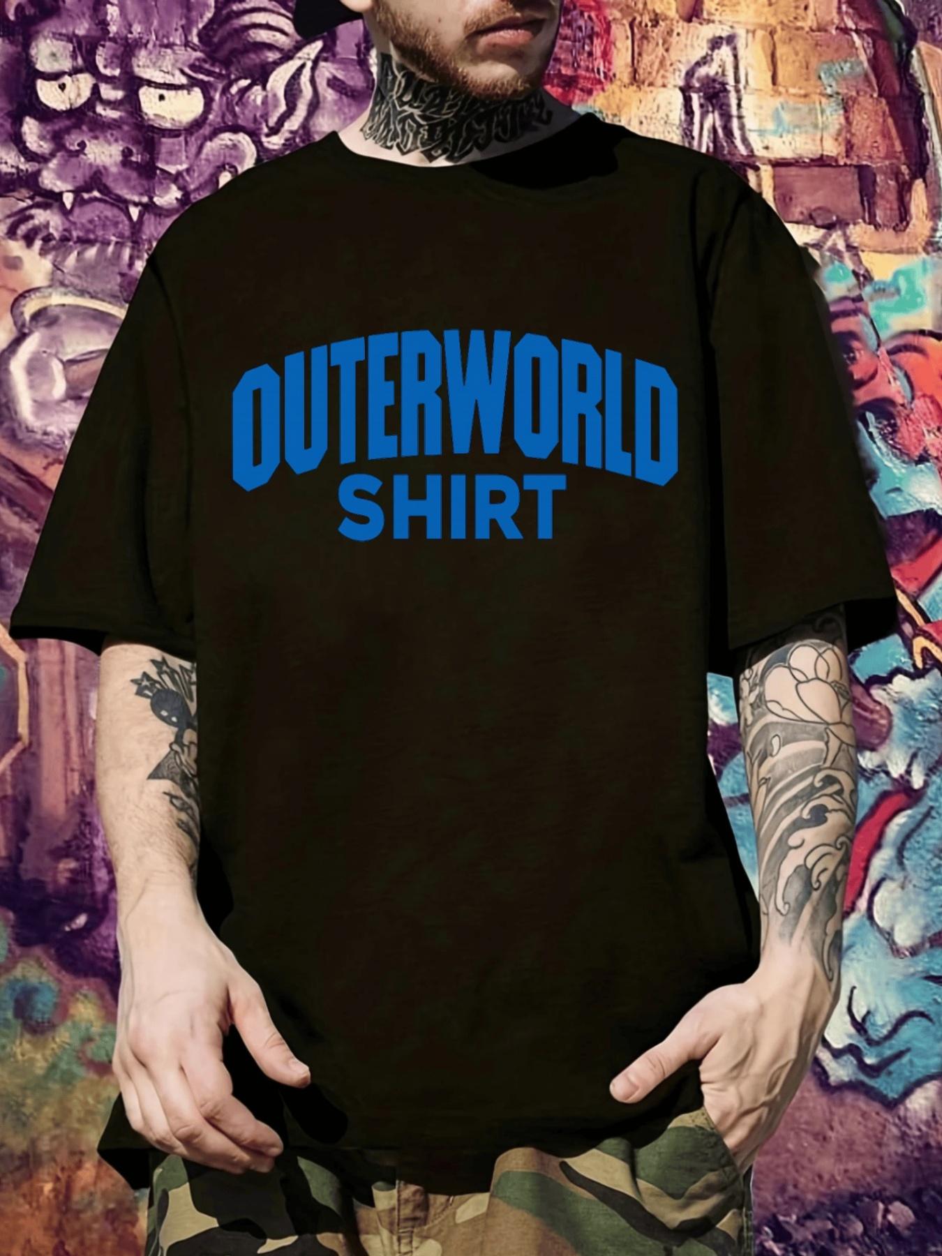 OUTERWORLD Graphic T-shirt - Casual Short Sleeve Crew Neck Tee with Bold Blue Letter Print M